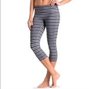 Athleta Grey Chaturanga Striped Capris Leggings
